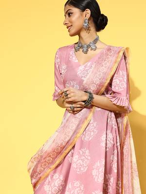 Pink printed viscose rayon long-dresses 4