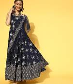 Black printed cotton long-dresses