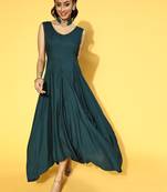 Green plain viscose rayon long-dresses