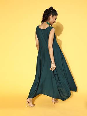 Green plain viscose rayon long-dresses 3