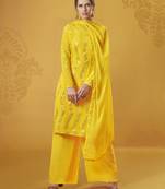 Phenomenal Light yellow Decorated with Mirror Faux Georgette Palazzo Salwar Suit