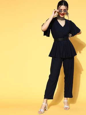Navy Blue plain viscose rayon indowestern 1