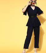 Navy Blue plain viscose rayon indowestern