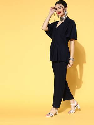 Navy Blue plain viscose rayon indowestern 2