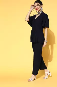 Navy Blue plain viscose rayon indowestern