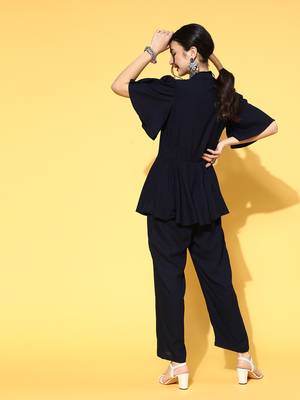 Navy Blue plain viscose rayon indowestern 3