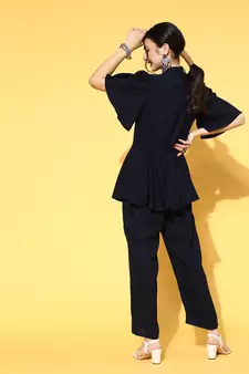 Navy Blue plain viscose rayon indowestern