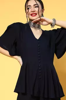 Navy Blue plain viscose rayon indowestern