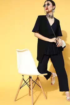 Navy Blue plain viscose rayon indowestern