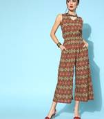 Maroon printed cotton indowestern