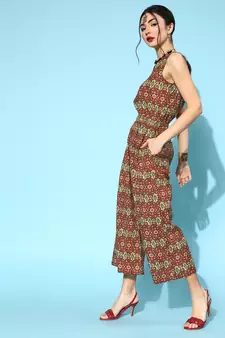 Maroon printed cotton indowestern