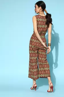 Maroon printed cotton indowestern