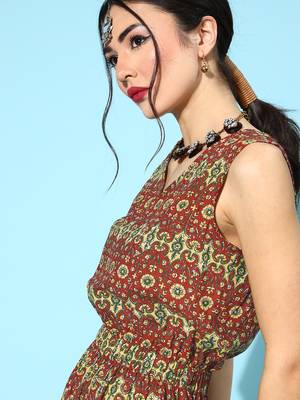 Maroon printed cotton indowestern 4