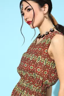 Maroon printed cotton indowestern