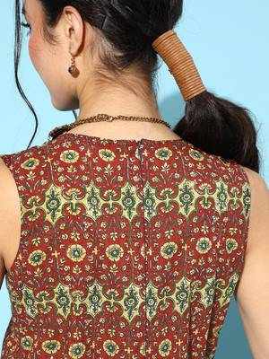 Maroon printed cotton indowestern 5
