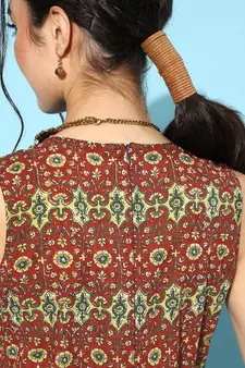 Maroon printed cotton indowestern