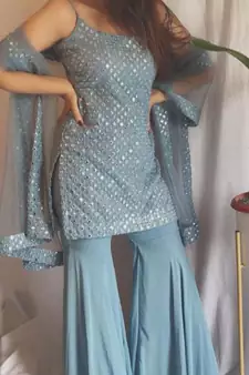 Sparkling Cloudy Grey Georgette Stylish Festive Wear Sharara Suit