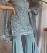 Sparkling Cloudy Grey Georgette Stylish Festive Wear Sharara Suit
