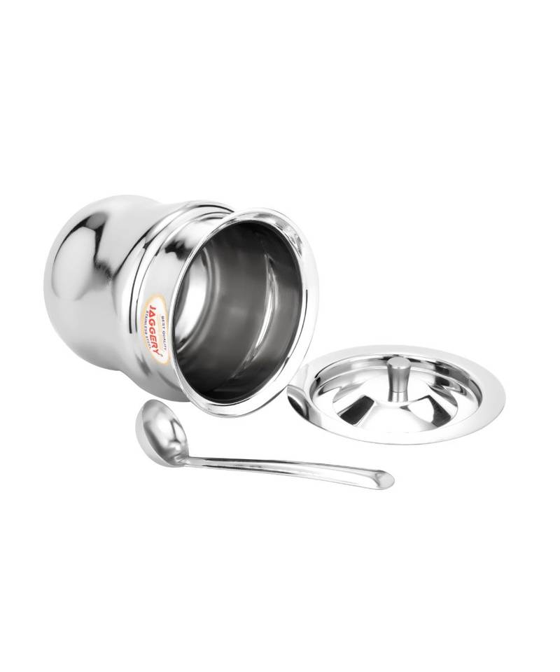 Stainless Steel Ghee Pot Oil Pot  Ghee Storage Container with Lid and Spoon  Capcity 350ml  (Dia 8.5cm  H 9cm)