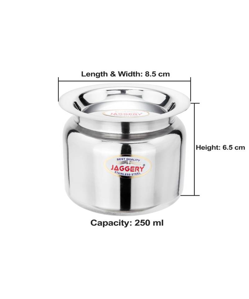 Stainless Steel Ghee Pot Oil Pot  Ghee Storage Container  Pack of 2 Capcity 250ml  (Dia 8.5cm  H 6.5cm)