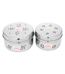 Stainless Steel Hole Puri Dabba   Sprout  Dhaniya Dibba  Pack of 2(Dia 10.5cm H 5.5cm)and(Dia 12.5cm H 6)