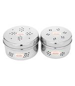 Stainless Steel Hole Puri Dabba   Sprout  Dhaniya Dibba  Pack of 2(Dia 10.5cm H 5.5cm)and(Dia 12.5cm H 6)