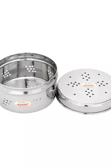 Stainless Steel Hole Puri Dabba   Sprout  Dhaniya Dibba  Pack of 2(Dia 10.5cm H 5.5cm)and(Dia 12.5cm H 6)