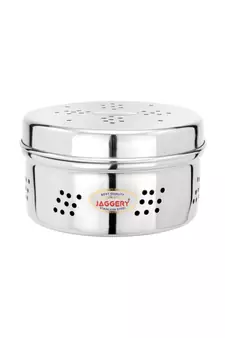 Stainless Steel Hole Puri Dabba   Sprout  Dhaniya Dibba  Pack of 2(Dia 10.5cm H 5.5cm)and(Dia 12.5cm H 6)