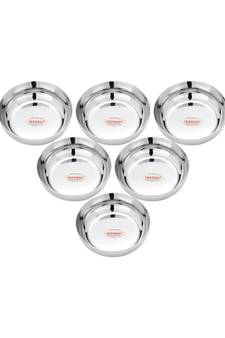 Stainless Steel Heavy Gauge  Apple Halwa Plates  with Mirror Finish Pack of 6  (Dia 10cm H 3cm Capacity 160ml)