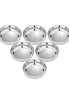 Stainless Steel Heavy Gauge Apple Halwa Plates  with Mirror Finish Pack of 6  (Dia 11.5cm H 3.3cm  Capacity 210ml)