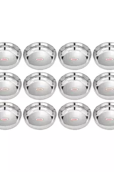 Stainless Steel Heavy Gauge Apple Halwa Plates with Mirror Finish Pack of 12  (Dia 11.5cm H 3.3cm  Capacity 210ml))