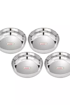 Stainless Steel Heavy Gauge Apple Halwa Plates  with Mirror Finish Pack of 4  (Dia 11.5cm H 3.3cm  Capacity 210ml))