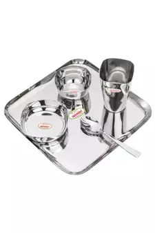 Stainless Steel Heavy Gauge Mirror Finished Square 5 pcs Thali Set  Dinner Set