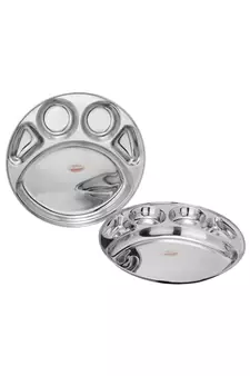 Stainless Steel 5 in 1 Round Compartment Tray (Dia   30.5cm  Pack of 2) Bhojan Thali  Lunch or Dinner Plate
