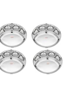 Stainless Steel 5 in 1 Round Compartment Tray (Dia   30.5cm  Pack of 4) Bhojan Thali  Lunch or Dinner Plate