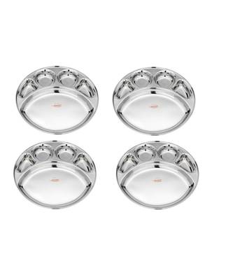 Stainless Steel 5 in 1 Round Compartment Tray (Dia   30.5cm  Pack of 4) Bhojan Thali  Lunch or Dinner Plate 1