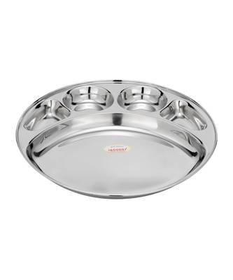 Stainless Steel 5 in 1 Round Compartment Tray (Dia   30.5cm  Pack of 4) Bhojan Thali  Lunch or Dinner Plate 2
