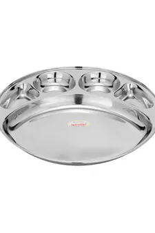 Stainless Steel 5 in 1 Round Compartment Tray (Dia   30.5cm  Pack of 4) Bhojan Thali  Lunch or Dinner Plate