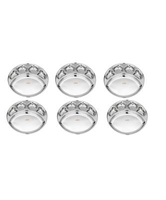 Stainless Steel 5 in 1 Round Compartment Tray (Dia   30.5cm  Pack of 6) Bhojan Thali  Lunch or Dinner Plate 1