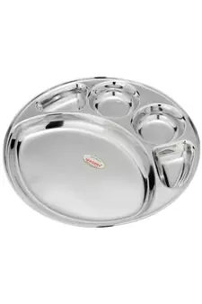 Stainless Steel 5 in 1 Round Compartment Tray (Dia   30.5cm  Pack of 6) Bhojan Thali  Lunch or Dinner Plate
