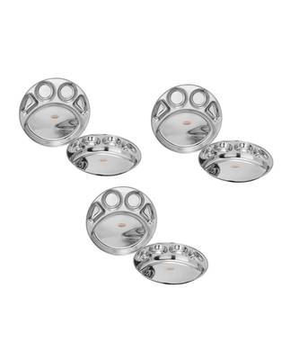 Stainless Steel 5 in 1 Round Compartment Tray (Dia   30.5cm  Pack of 6) Bhojan Thali  Lunch or Dinner Plate 3