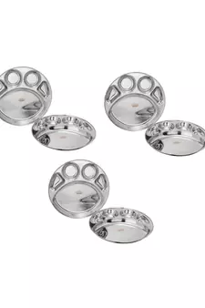 Stainless Steel 5 in 1 Round Compartment Tray (Dia   30.5cm  Pack of 6) Bhojan Thali  Lunch or Dinner Plate