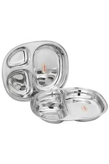 Stainless Steel 3 in 1 Compartment Tray ( L  22cm  W 18cm  H  3cm  Pack of 2)  Bhojan Thali  Lunch Dinner Plate