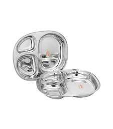 Stainless Steel 3 in 1 Compartment Tray ( L  22cm  W 18cm  H  3cm  Pack of 2)  Bhojan Thali  Lunch Dinner Plate