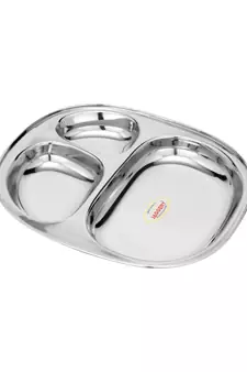 Stainless Steel 3 in 1 Compartment Tray ( L  22cm  W 18cm  H  3cm  Pack of 2)  Bhojan Thali  Lunch Dinner Plate