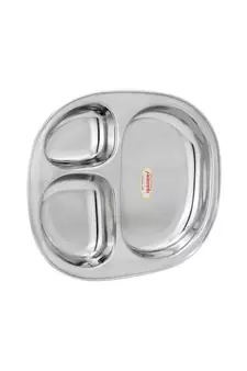 Stainless Steel 3 in 1 Compartment Tray ( L  26.5cm  W 23cm  H  3.5cm  Pack of 2) Bhojan Thali Dinner Plate