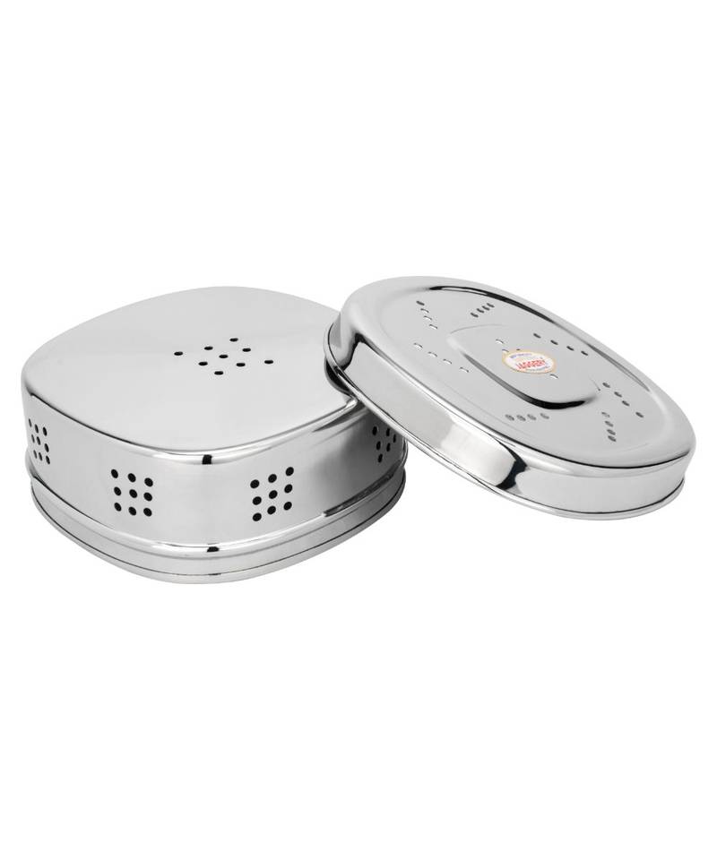 Stainless Steel Multipurpose Hole Puri Dabba Square Shape Dhaniya Coriander Dabba (L and W 14.5cm  Height 5.5cm)