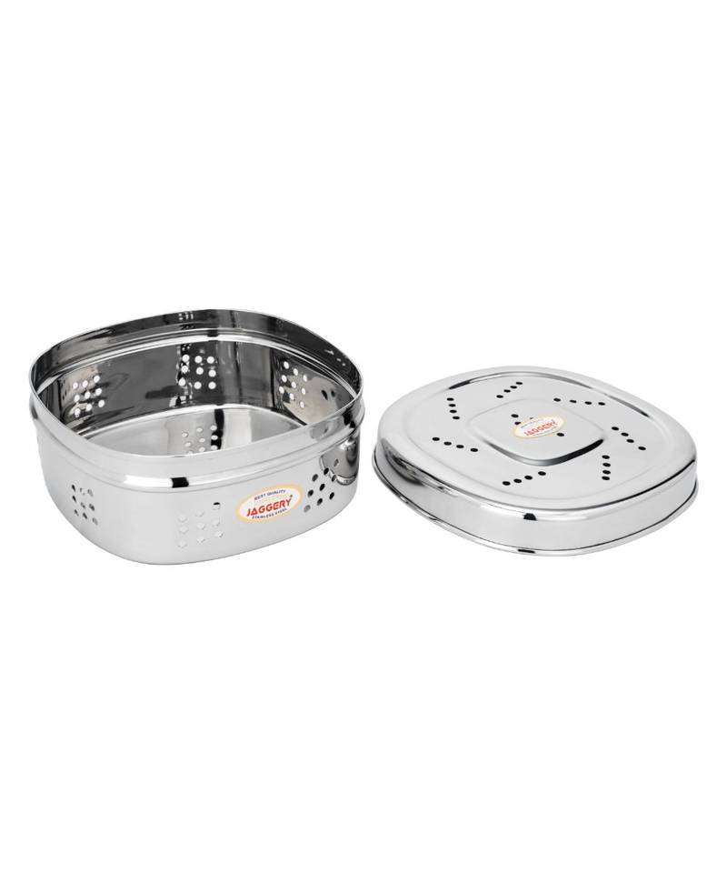 Stainless Steel Multipurpose Hole Puri Dabba Square Shape Dhaniya Coriander Dabba (L and W 10.5cm  Height 4.5cm)