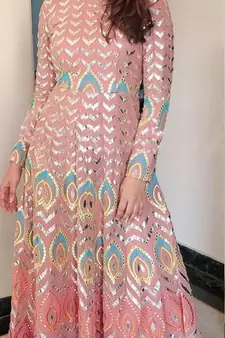 Pink Zari Resham Floor Length Ceremonial Churidar Suit