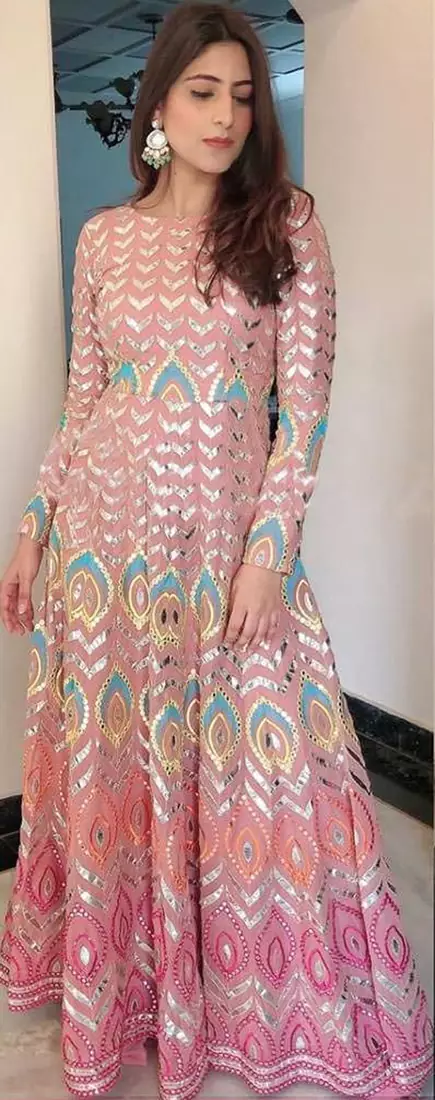 Pink Zari Resham Floor Length Ceremonial Churidar Suit